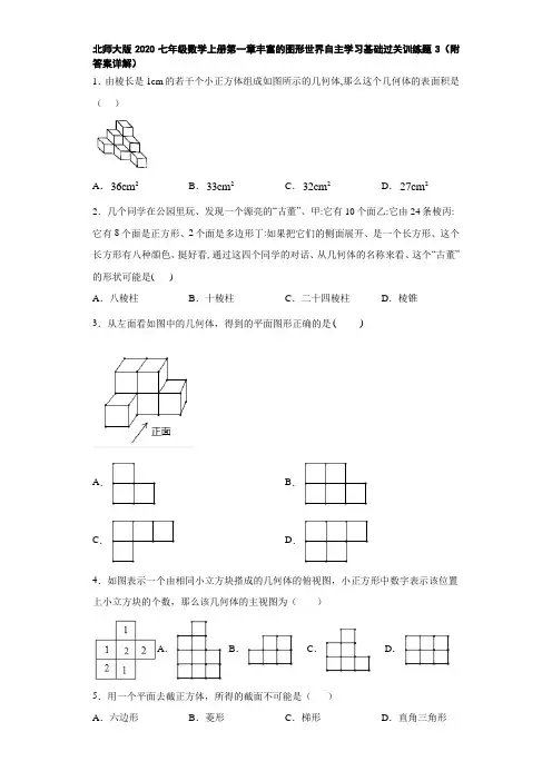 北师大版2020七年级数学上册第一章丰富的图形世界自主学习基础过关测试题3(附答案详解)