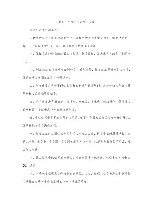 安全生产责任承诺书十五篇