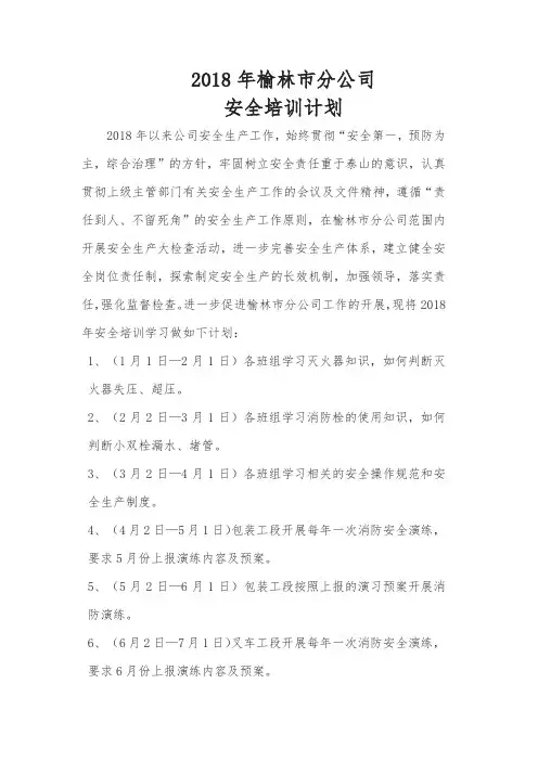 2018安全工作计划