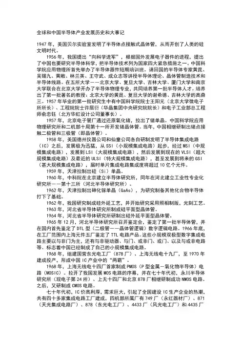 全球和中国半导体产业发展历史和大事记