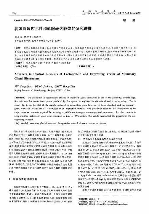 乳蛋白调控元件和乳腺表达载体的研究进展