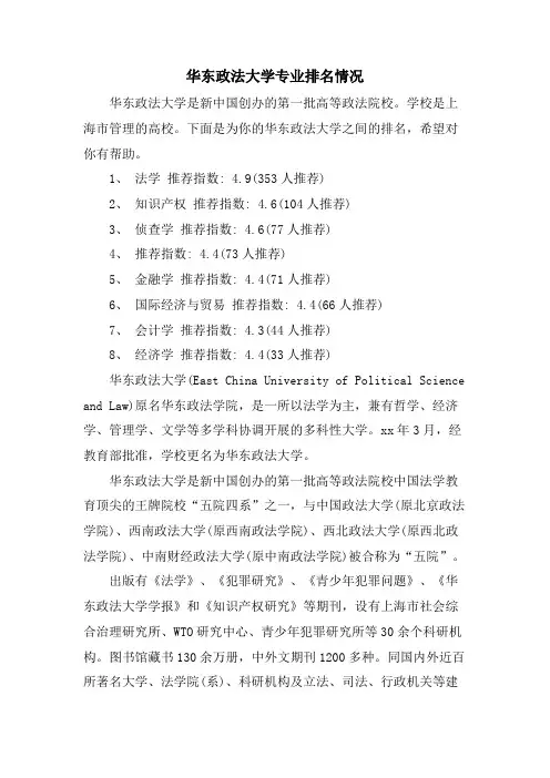 华东政法大学专业排名情况