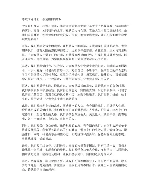 把握青春演讲稿三分钟