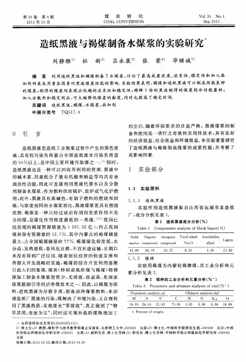 造纸黑液与褐煤制备水煤浆的实验研究