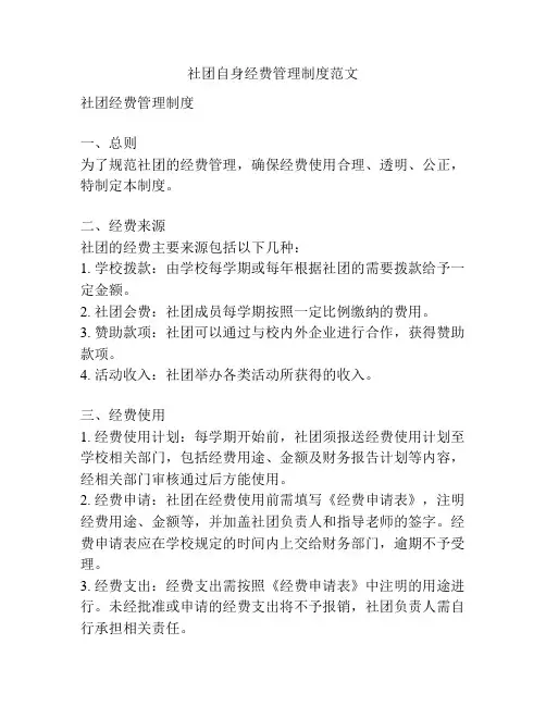 社团自身经费管理制度范文