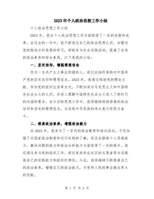2023年个人政治思想工作小结