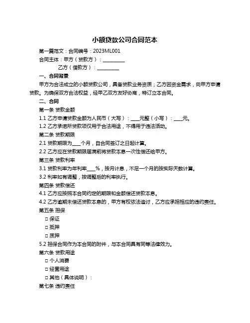 小额贷款公司合同范本