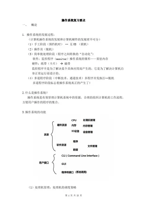 操作系统复习资料(小伙伴们必过版)