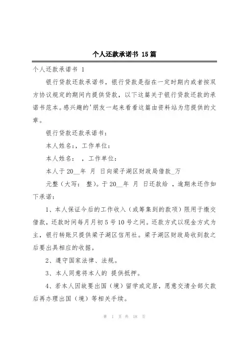 个人还款承诺书 15篇