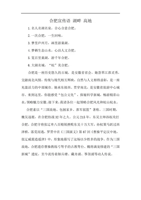 合肥宣传语 湖畔 高地