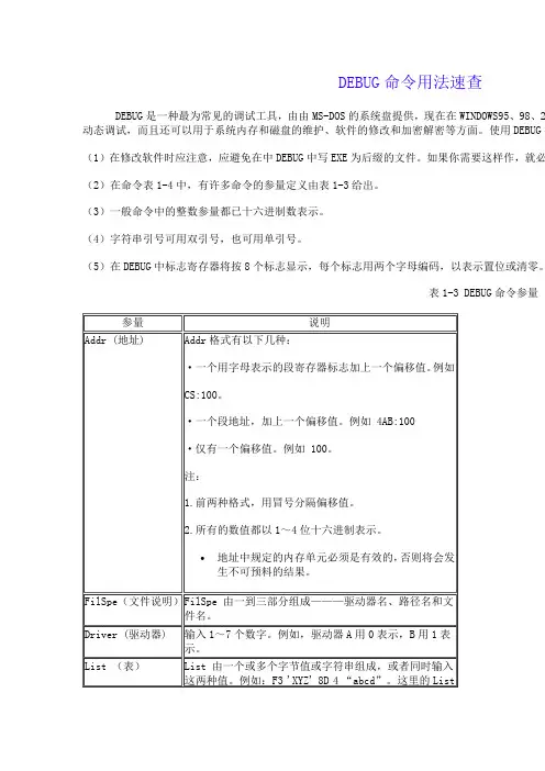 DEBUG命令用法速查