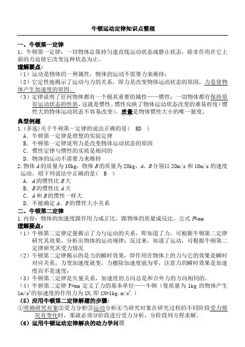牛顿运动定律知识点整理单