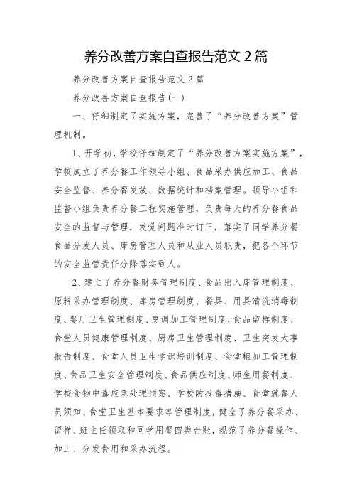 营养改善计划自查报告范文2篇