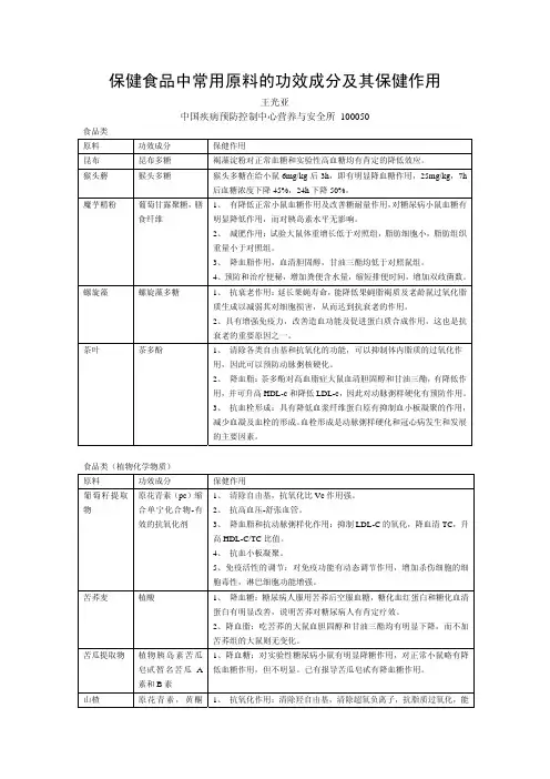 保健食品中常用原料的功效成分及其保健作用