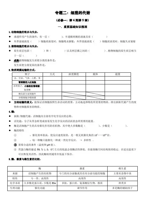 高考生物复习专题二：细胞的代谢