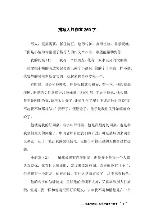 描写人的作文250字