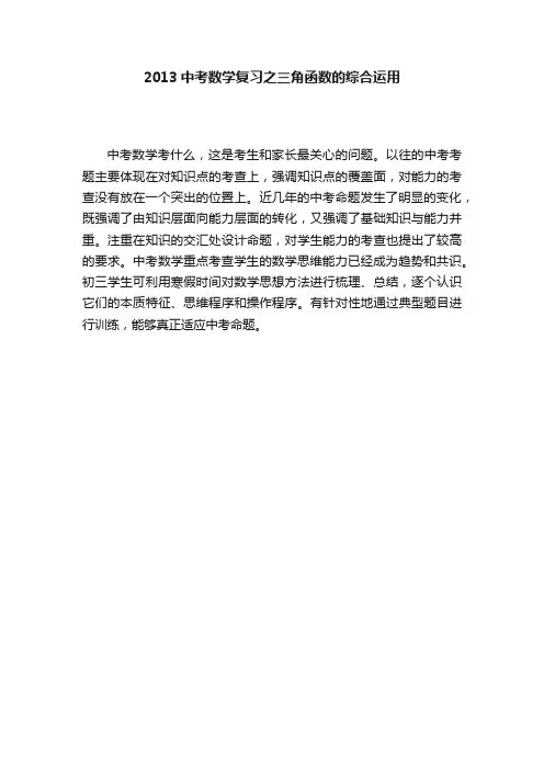 2013中考数学复习之三角函数的综合运用