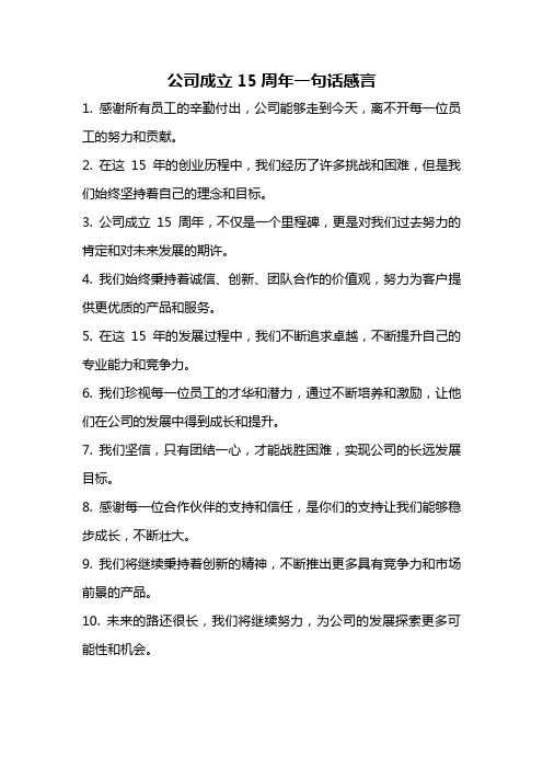 公司成立15周年一句话感言
