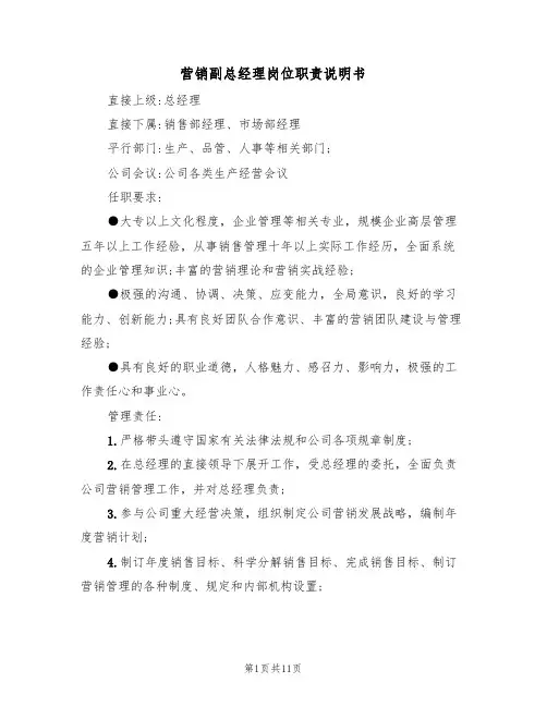 营销副总经理岗位职责说明书(5篇)