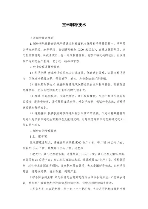 玉米制种技术
