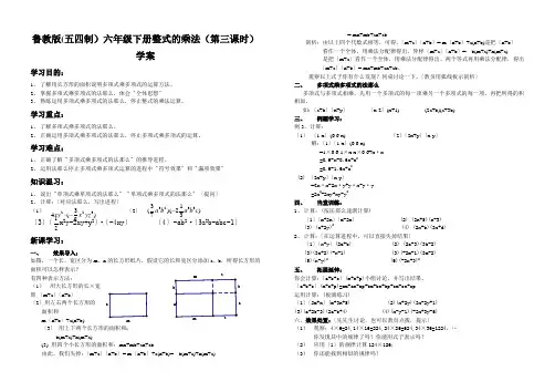 鲁教版(五四制)六年级下册整式的乘法(第三课时)学案