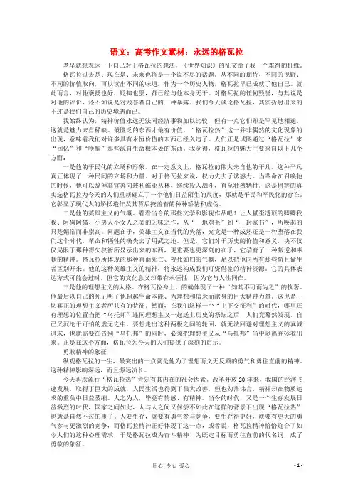 高考语文 永远的格瓦拉作文素材