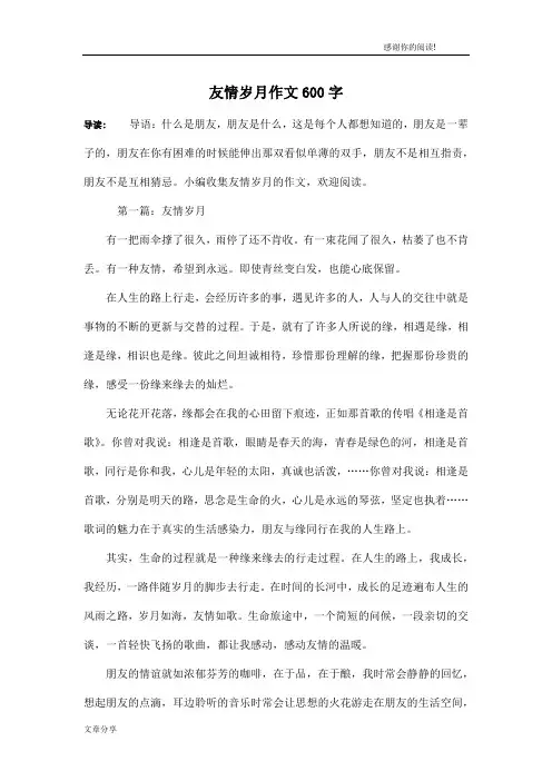 友情岁月作文600字
