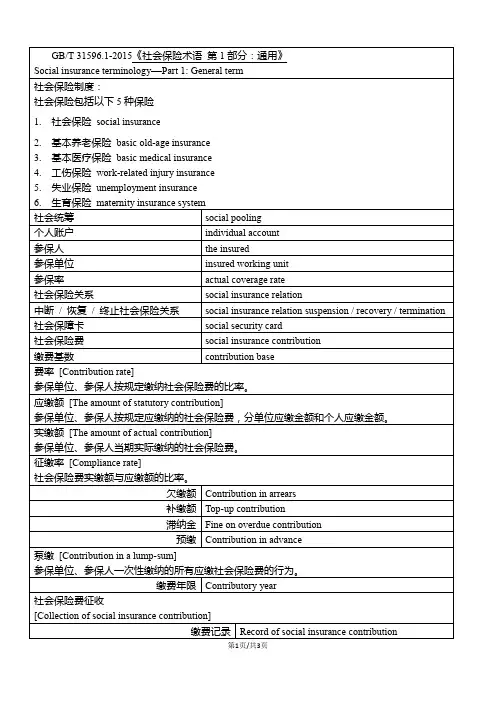 社会保险术语汇总(中英对照)