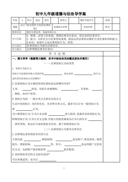 鲁人版道德与法治九上11.2《依法保护公民的民事权益》