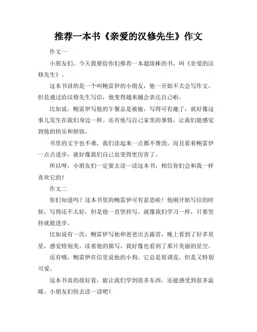 推荐一本书《亲爱的汉修先生》作文