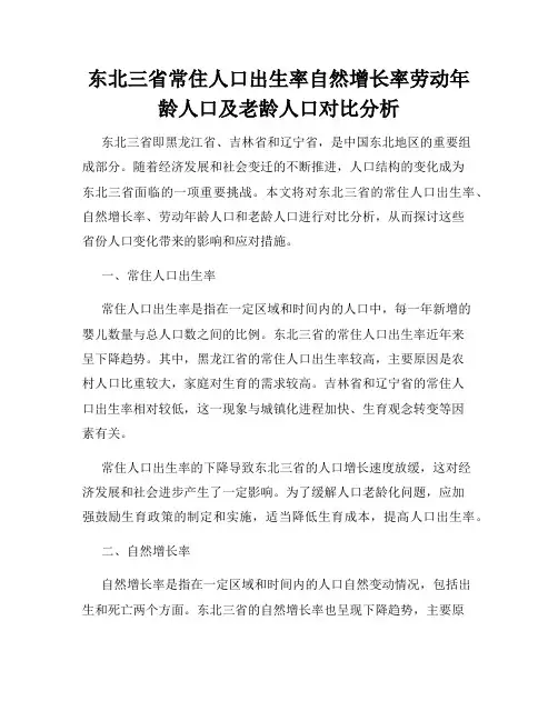东北三省常住人口出生率自然增长率劳动年龄人口及老龄人口对比分析