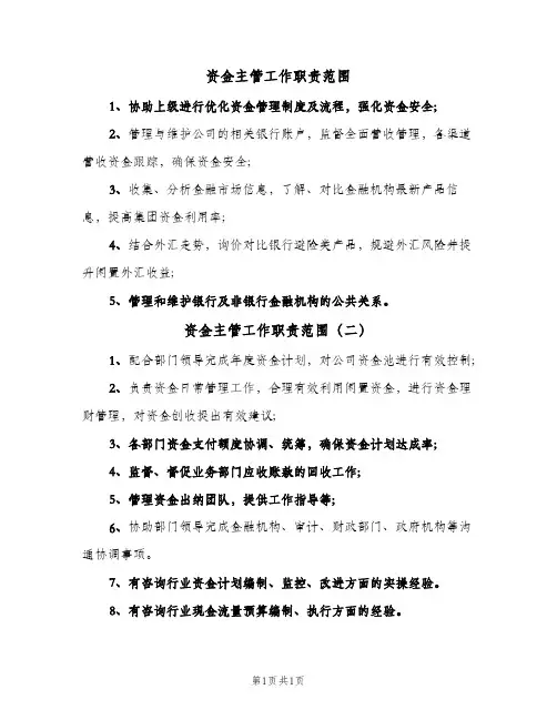 资金主管工作职责范围(2篇)