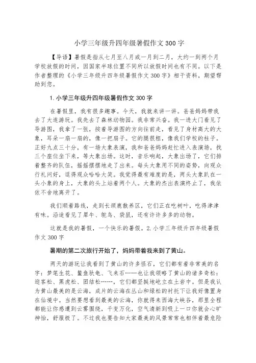 小学三年级升四年级暑假作文300字