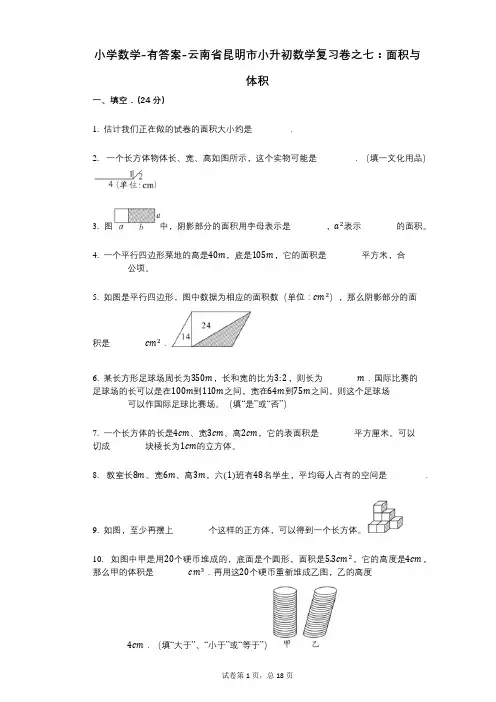 小学数学-有答案-云南省昆明市小升初数学复习卷之七：面积与体积