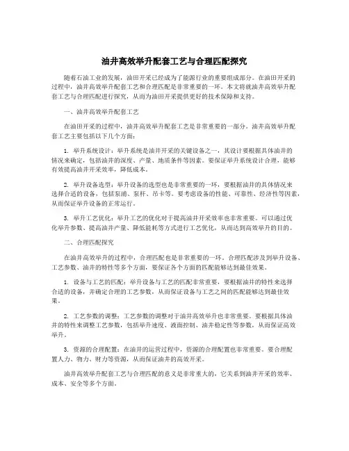 油井高效举升配套工艺与合理匹配探究