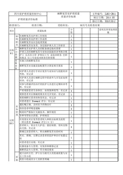 33、麻醉复苏室质量评价标准
