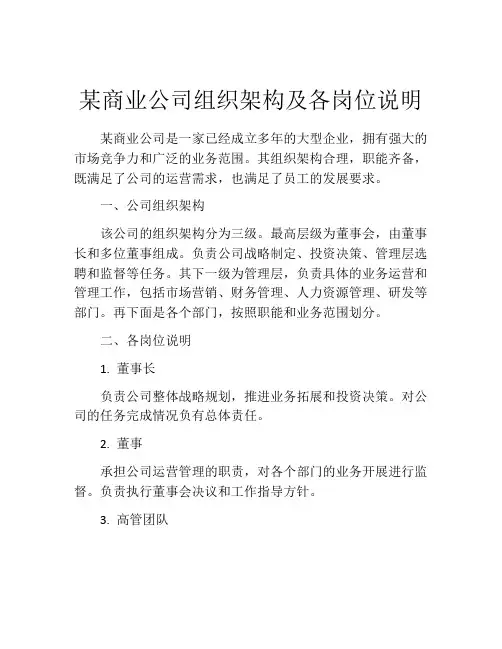 某商业公司组织架构及各岗位说明