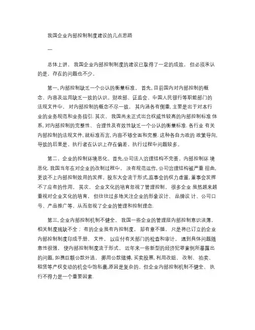 我国企业内部控制制度建设的几点思路(精)