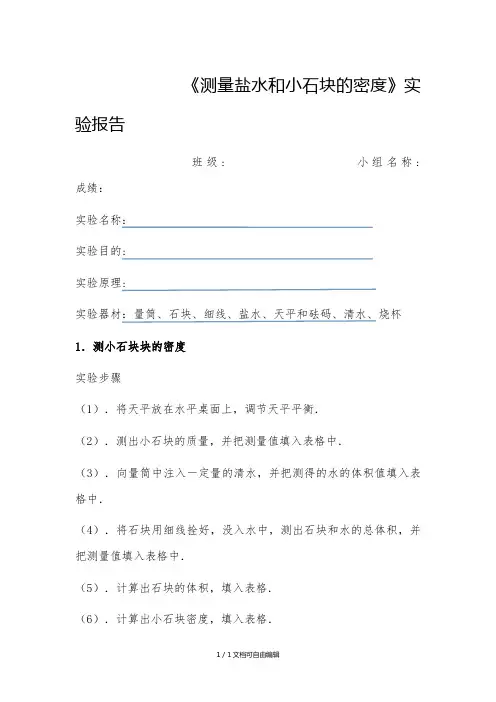 测盐水和小石块的密度实验报告