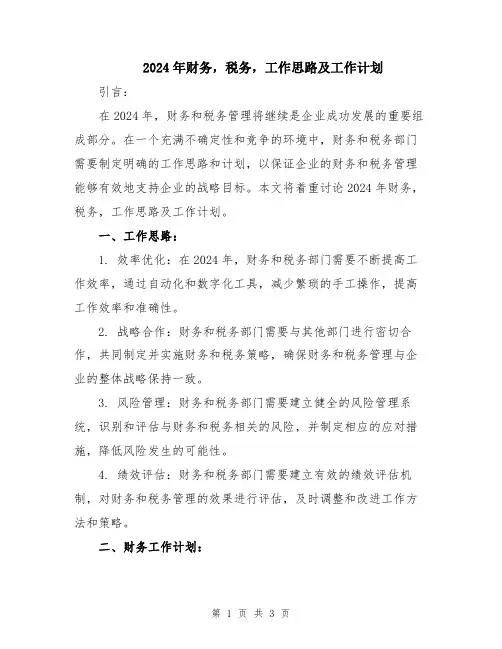2024年财务,税务,工作思路及工作计划