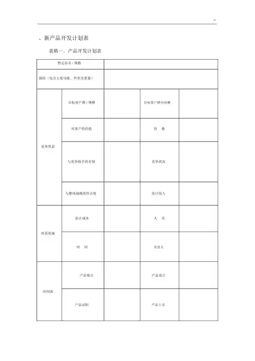 新设备产品开发计划表