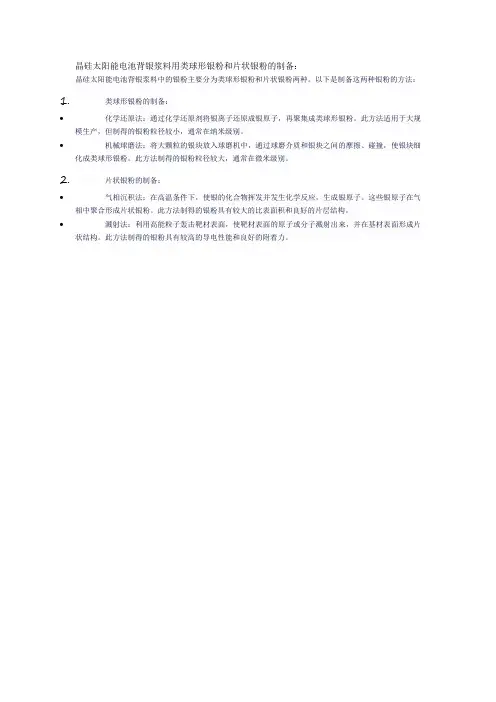 晶硅太阳能电池背银浆料用类球形银粉和片状银粉的制备