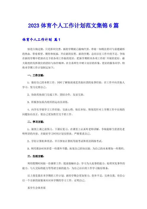 2023体育个人工作计划范文集锦6篇