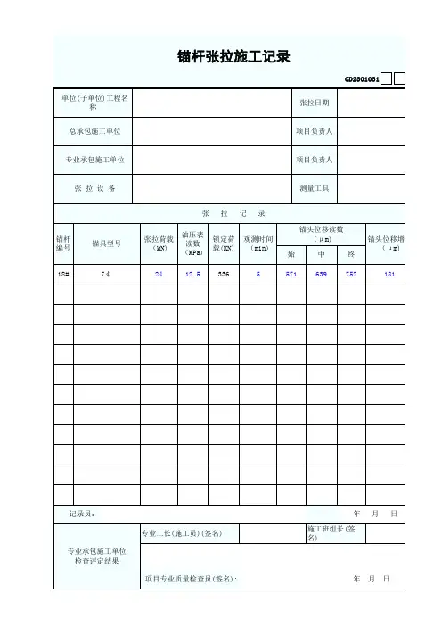 锚杆张拉施工记录版