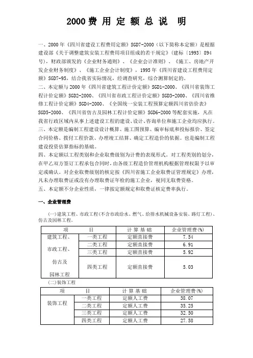 2000费用定额