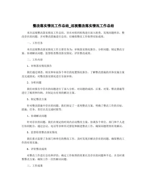 整改落实情况工作总结_巡视整改落实情况工作总结