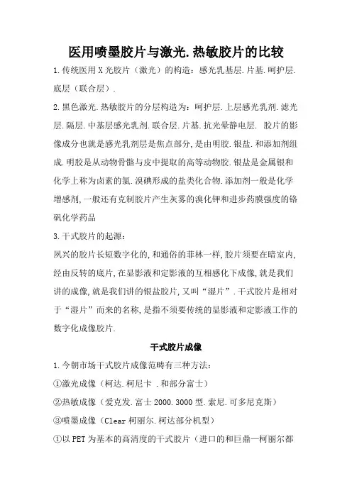 医用喷墨胶片与激光、热敏胶片的对比