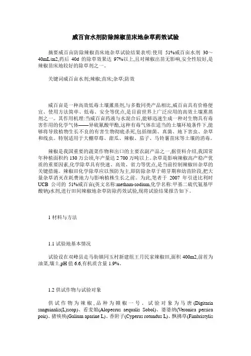 威百亩水剂防除辣椒苗床地杂草药效试验