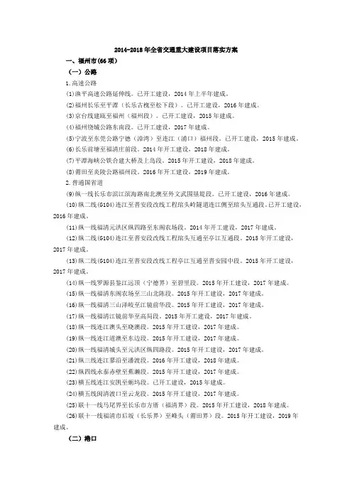 2014-2018年全省交通重大建设项目落实方案