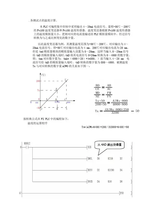 三菱4-20mA转换成温度-50℃-200℃